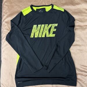 Nike Grey and Neon Yellow Long Sleeve Dri Fit